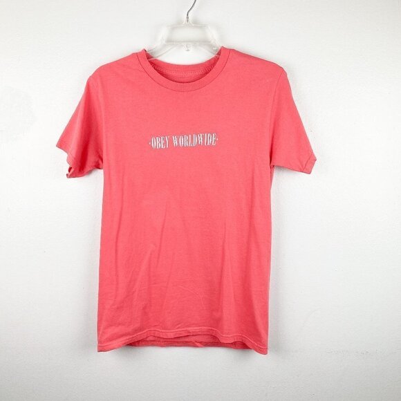 🦋 OBEY Worldwide Coral Salmon Graphic Tee Small - Picture 1 of 4